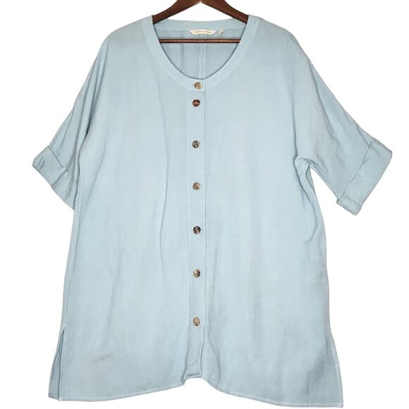 Soft Surroundings Light Blue Short Sleeve‎ Button Down Shirt XL - Picture 1 of 5
